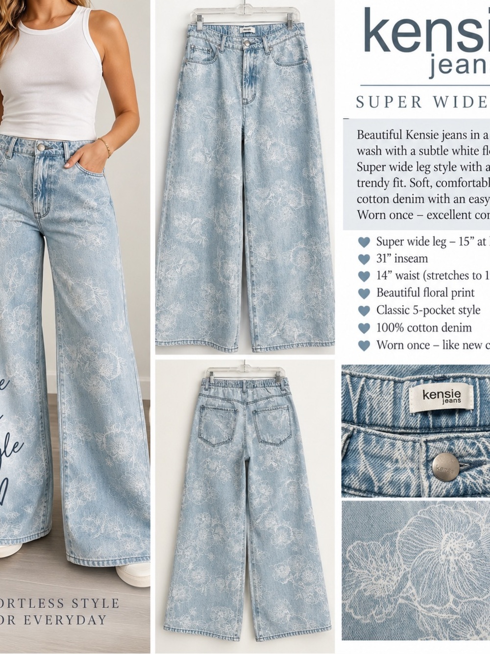 Kensie floral super wide-leg jeans šø